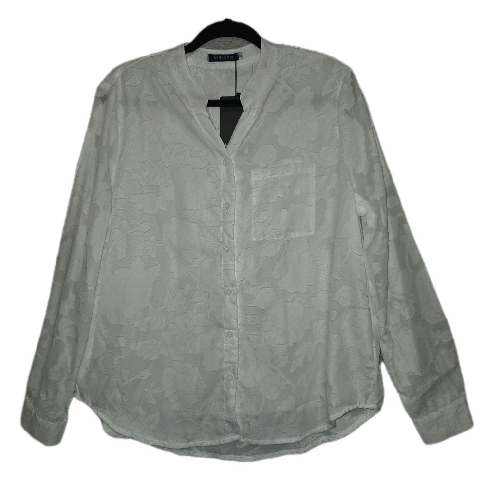 KOJOOIN Sheer Floral Blouse Women's Size‎ XL Button Front Top Long Sleeve NWT